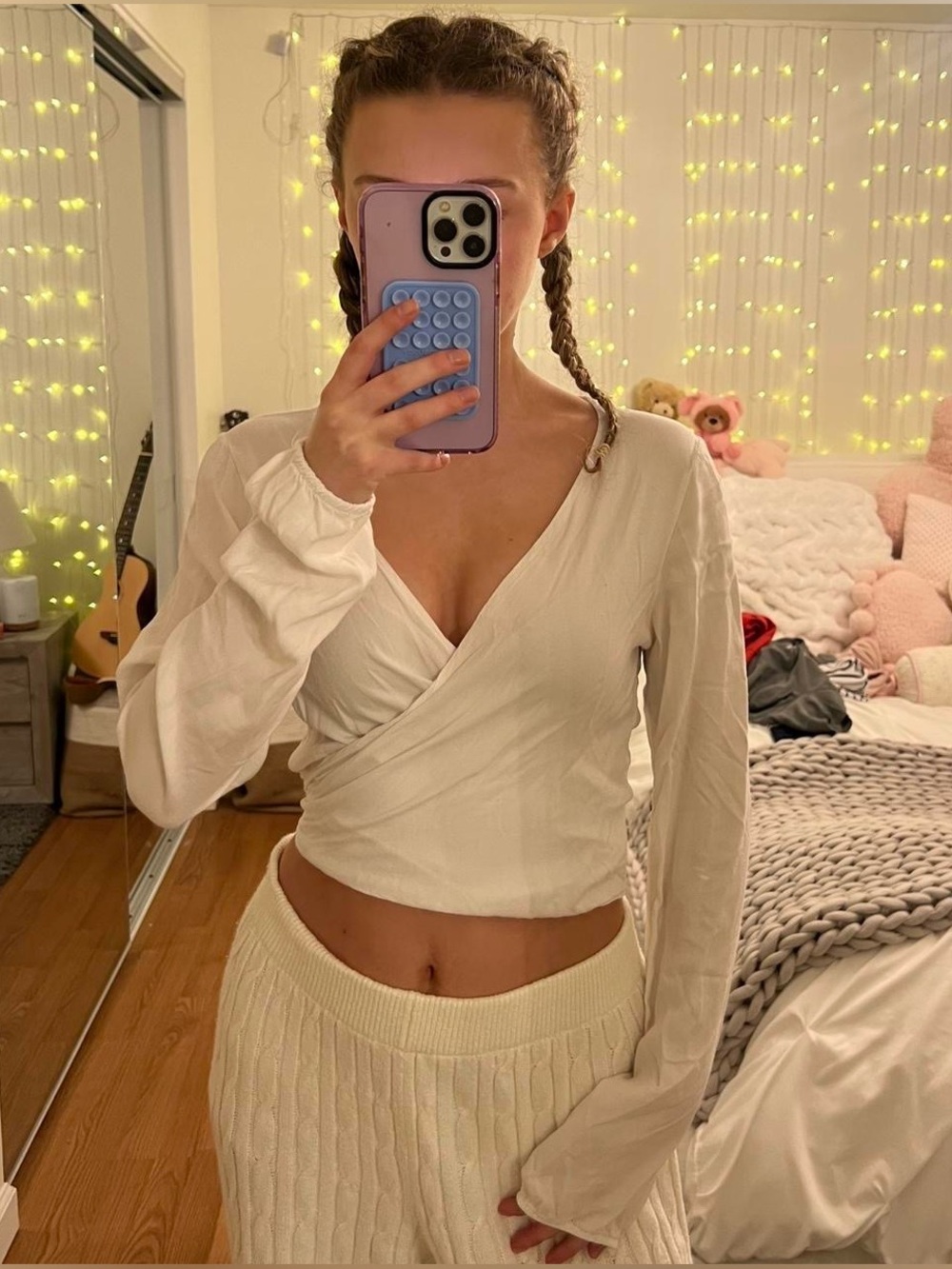 Brandy Melville White Wrap Tie-Front Top